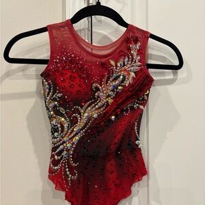 Red Rhinestone Embellished Sleeveless Leotard